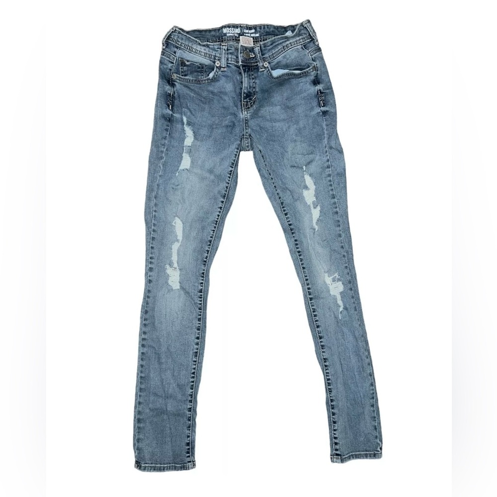 Mossimo Supply Co Womens Slim Skinny Distressed Light Denim Blue Jeans Size 7